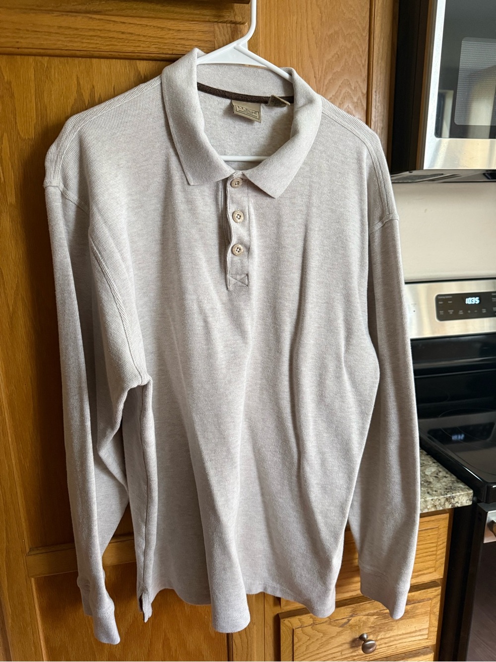 Men's XL Tall Gray Long Sleeve Waffle Knit Polo Shirt Tan